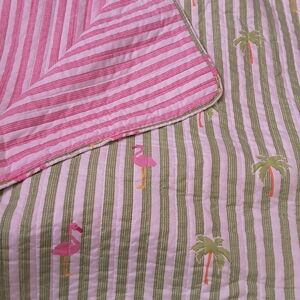 Tropical Flamingo Striped Blanket